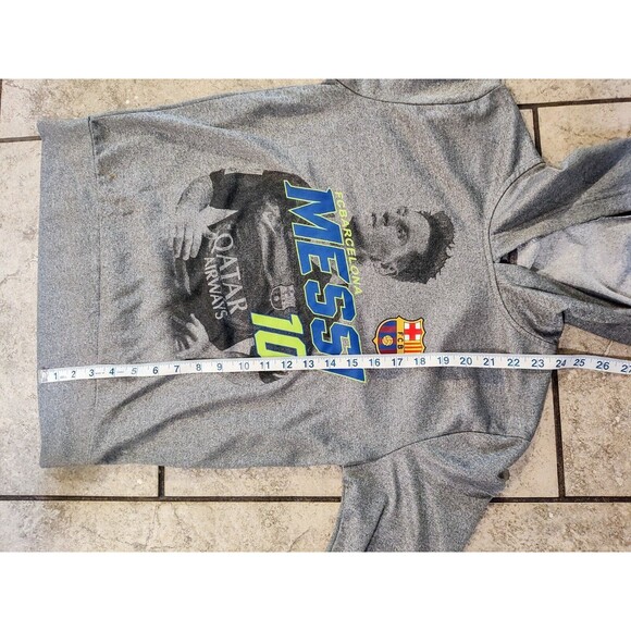 FCB Barcelona #10 Messi Hoodie Pullover Youth Size Large Gray Long Sleeve Sweat - Picture 4 of 16